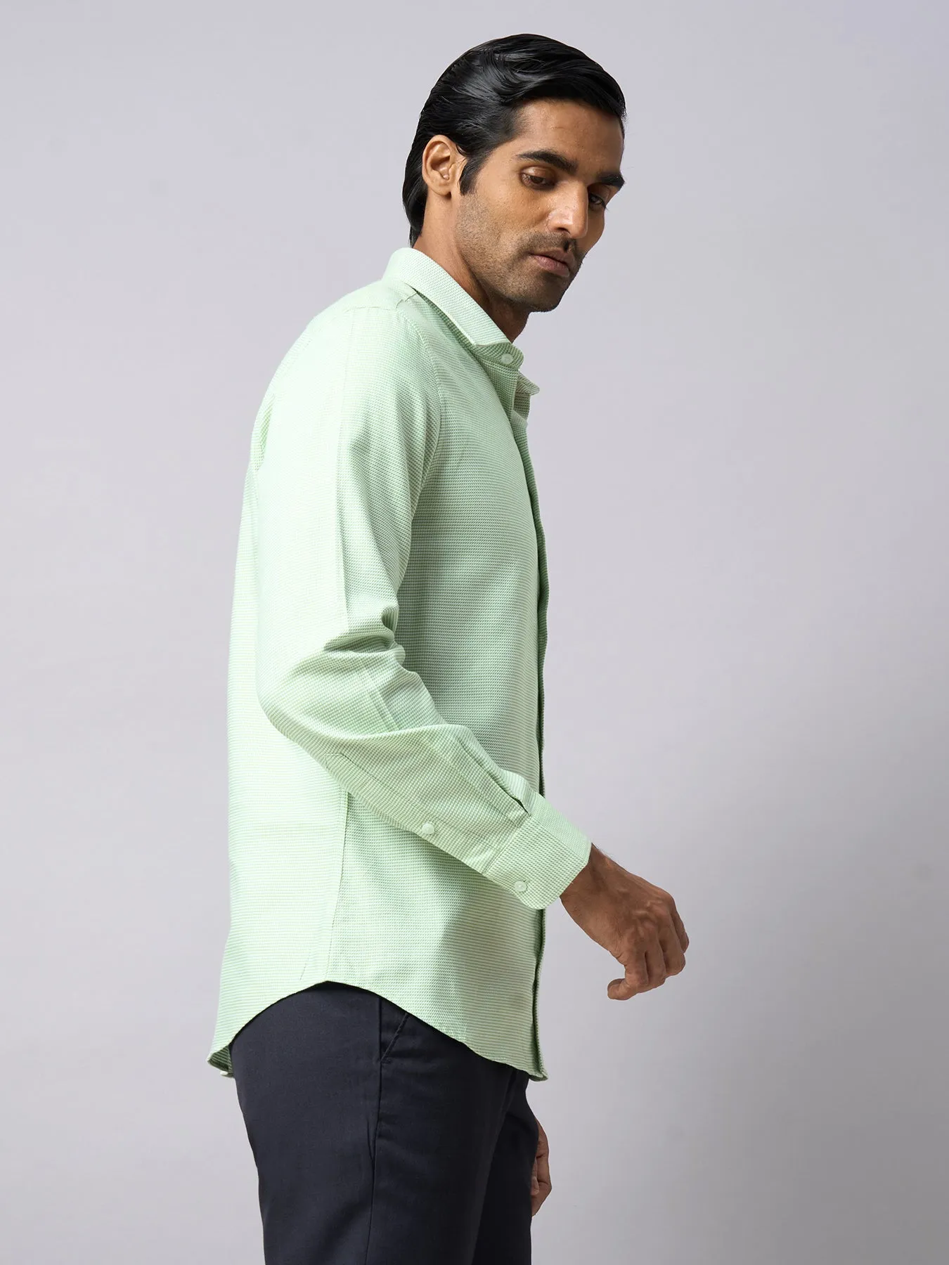 100% Cotton Light Green Dobby Slim Fit Full Sleeve Formal Shirt