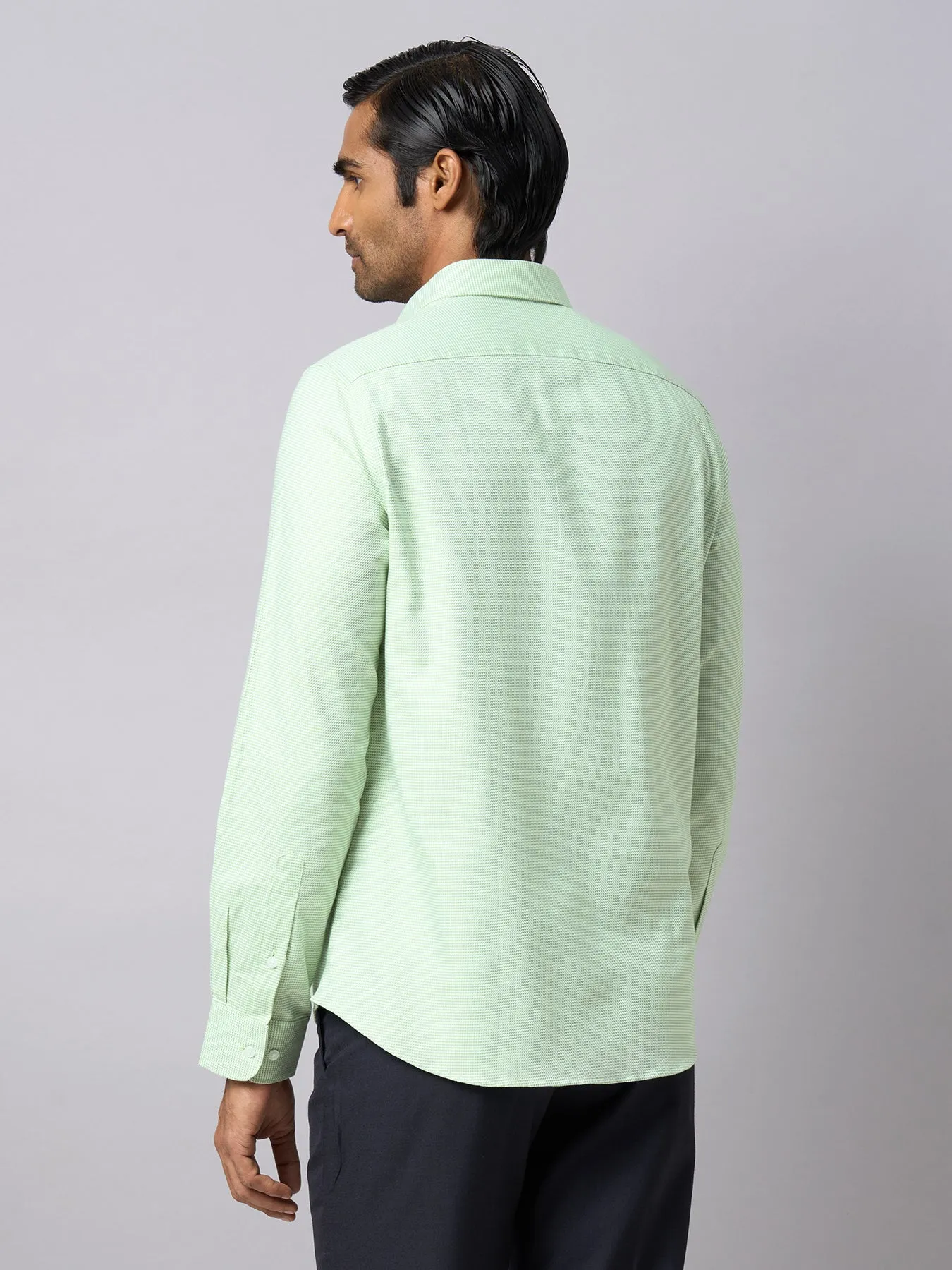 100% Cotton Light Green Dobby Slim Fit Full Sleeve Formal Shirt