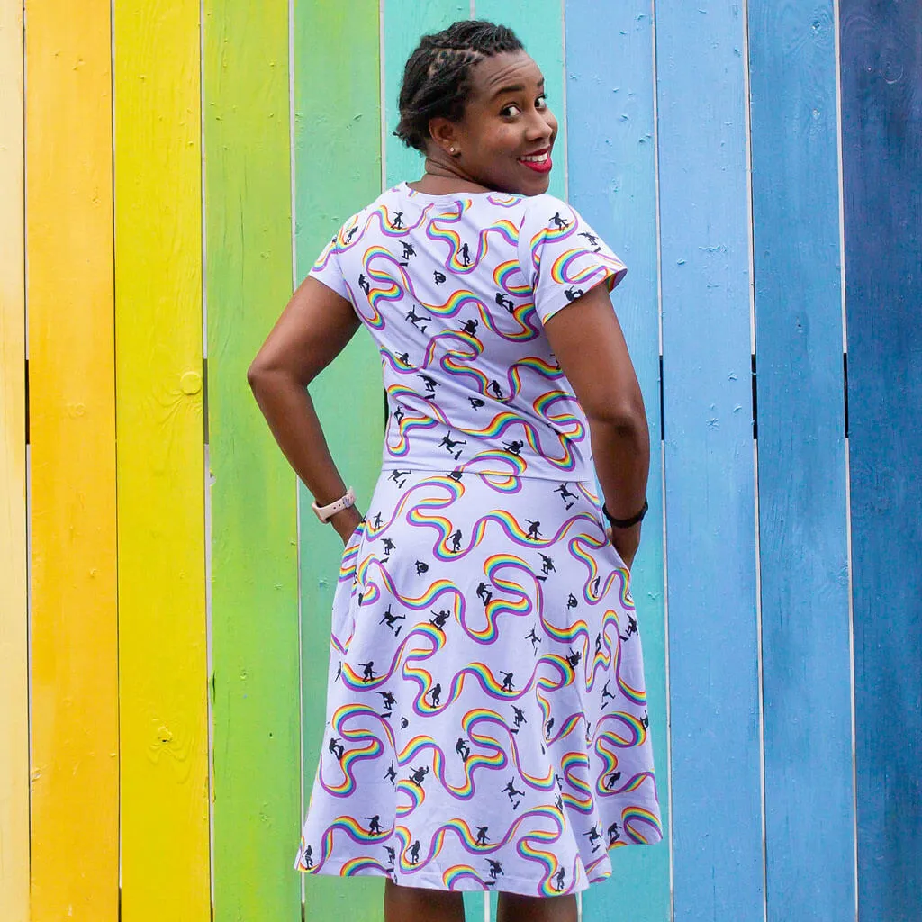 Adult Rainbow Skateboarding A-Line Dress with Pockets