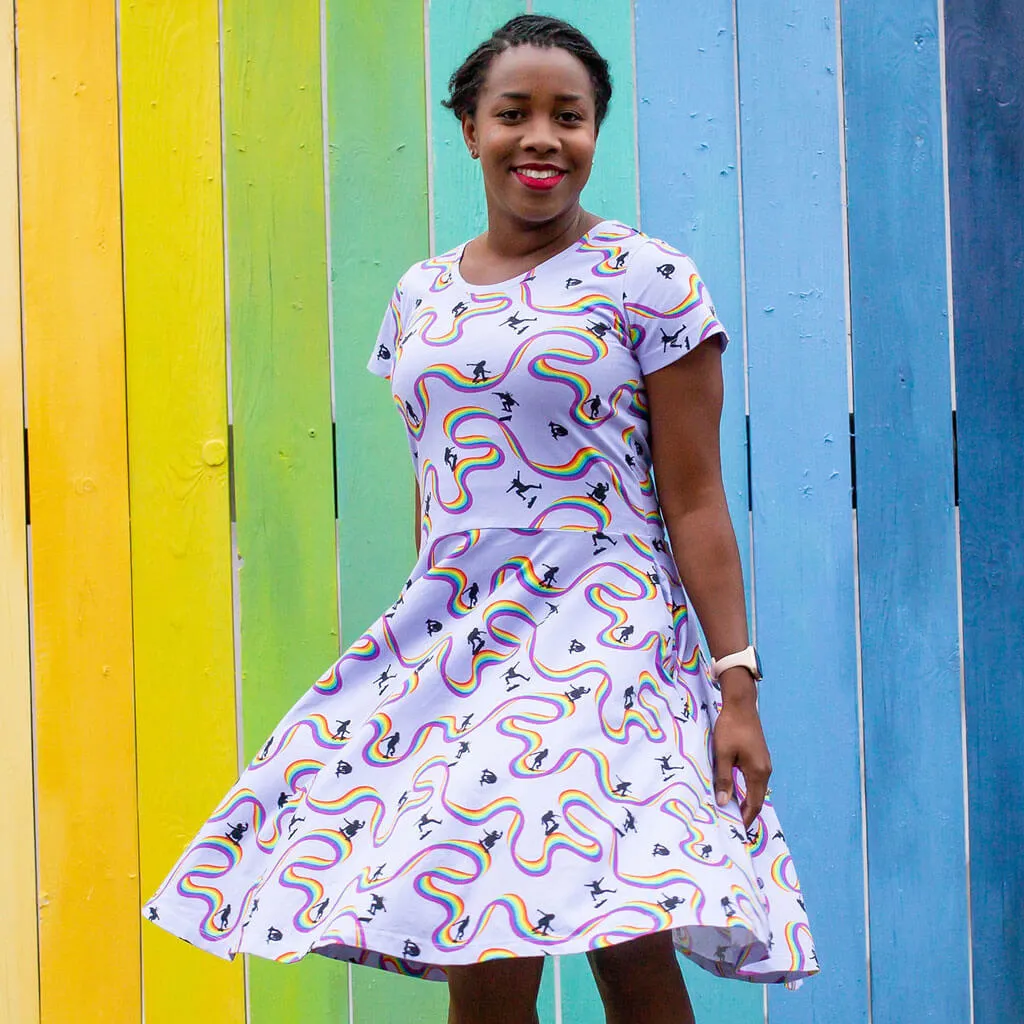 Adult Rainbow Skateboarding A-Line Dress with Pockets