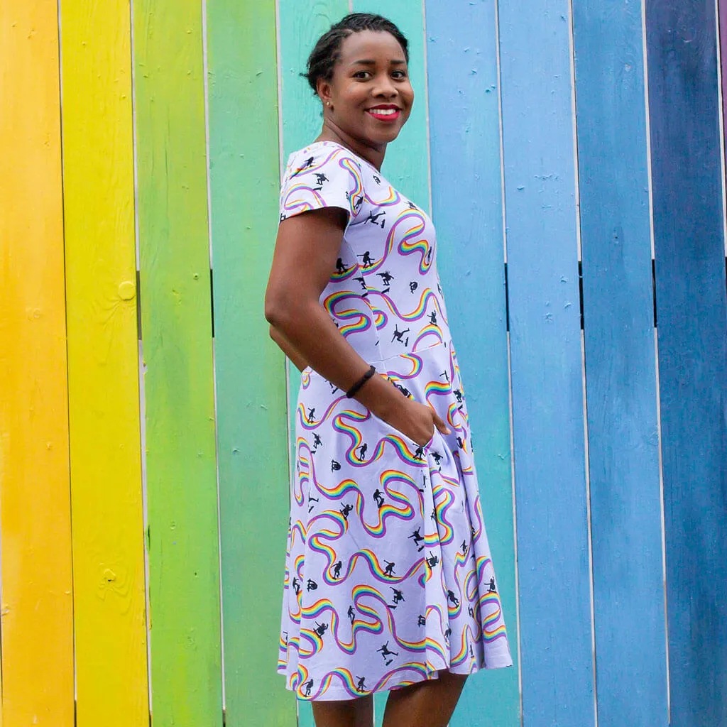 Adult Rainbow Skateboarding A-Line Dress with Pockets