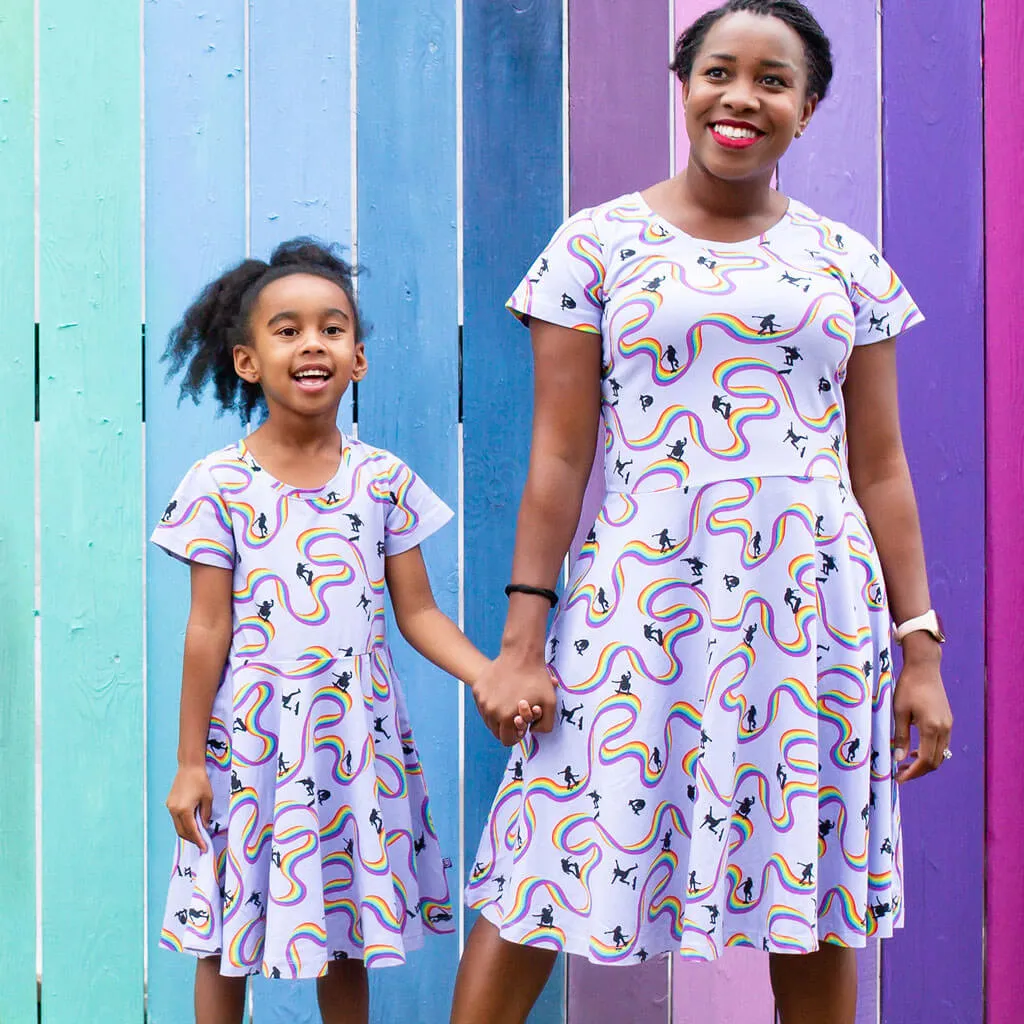 Adult Rainbow Skateboarding A-Line Dress with Pockets