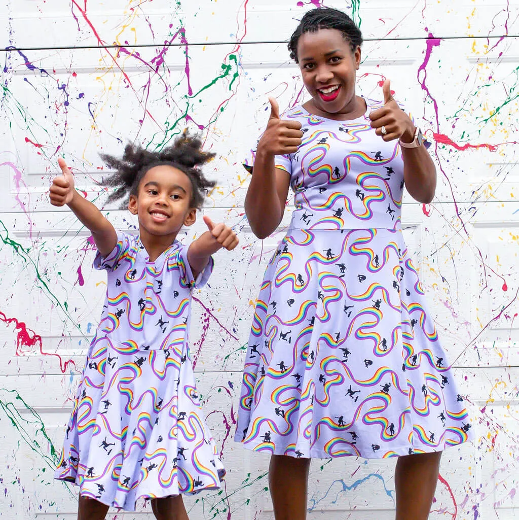 Adult Rainbow Skateboarding A-Line Dress with Pockets