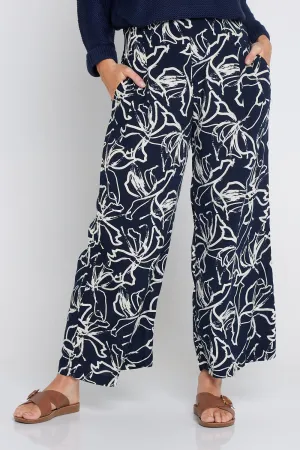 Arena Wide Leg Pants - Navy Floral