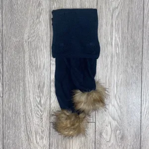 AW22 Meia Pata Navy Blue Faux Fur Pom Pom Scarf