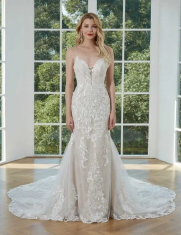 Beaded Lace Embroidery Sleeveless Mermaid Bridal Gown