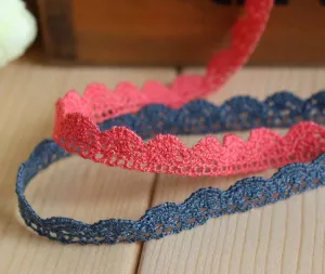 Beautiful Cluny Lace Edge Ribbon Trim 10mm 3/8" Blue Pink Scallop Crochet Dainty Narrow Vintage Retro Style Sewing Scrapbooking Costume