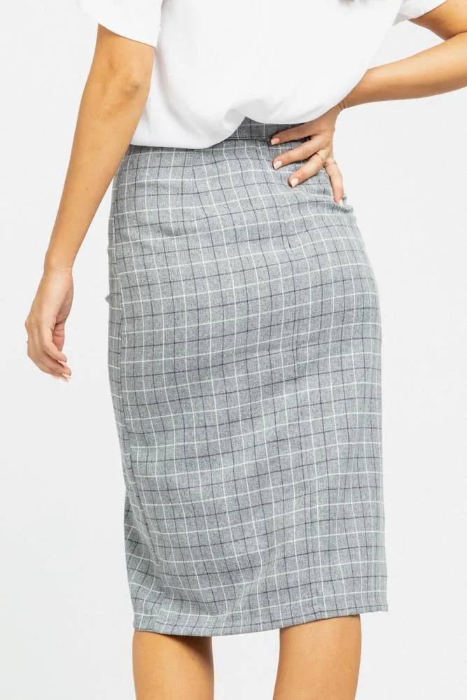 Beverly Plaid Skirt in Grey