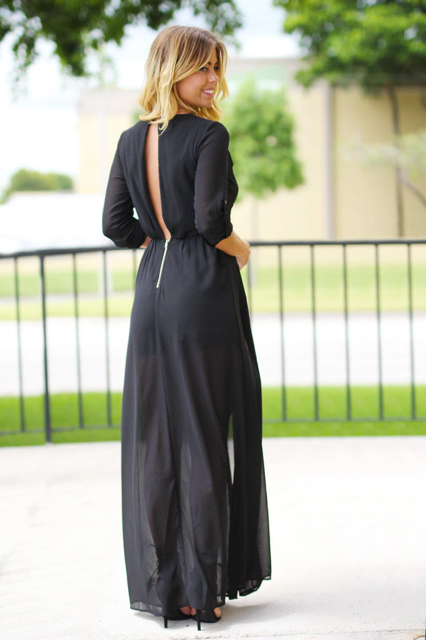 Black V-Neck Maxi Romper