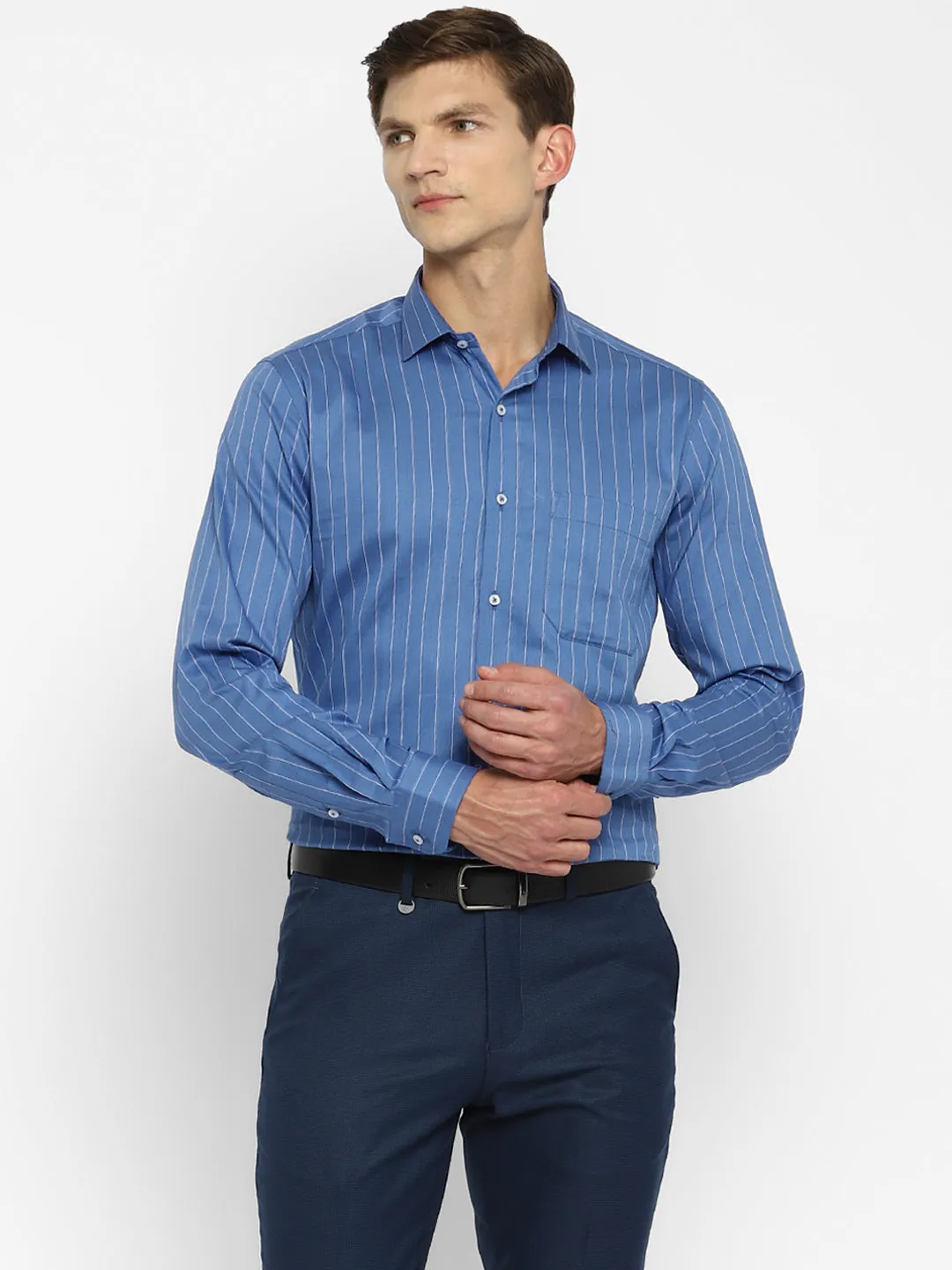 Blue Cotton Striped Slim Fit Shirts