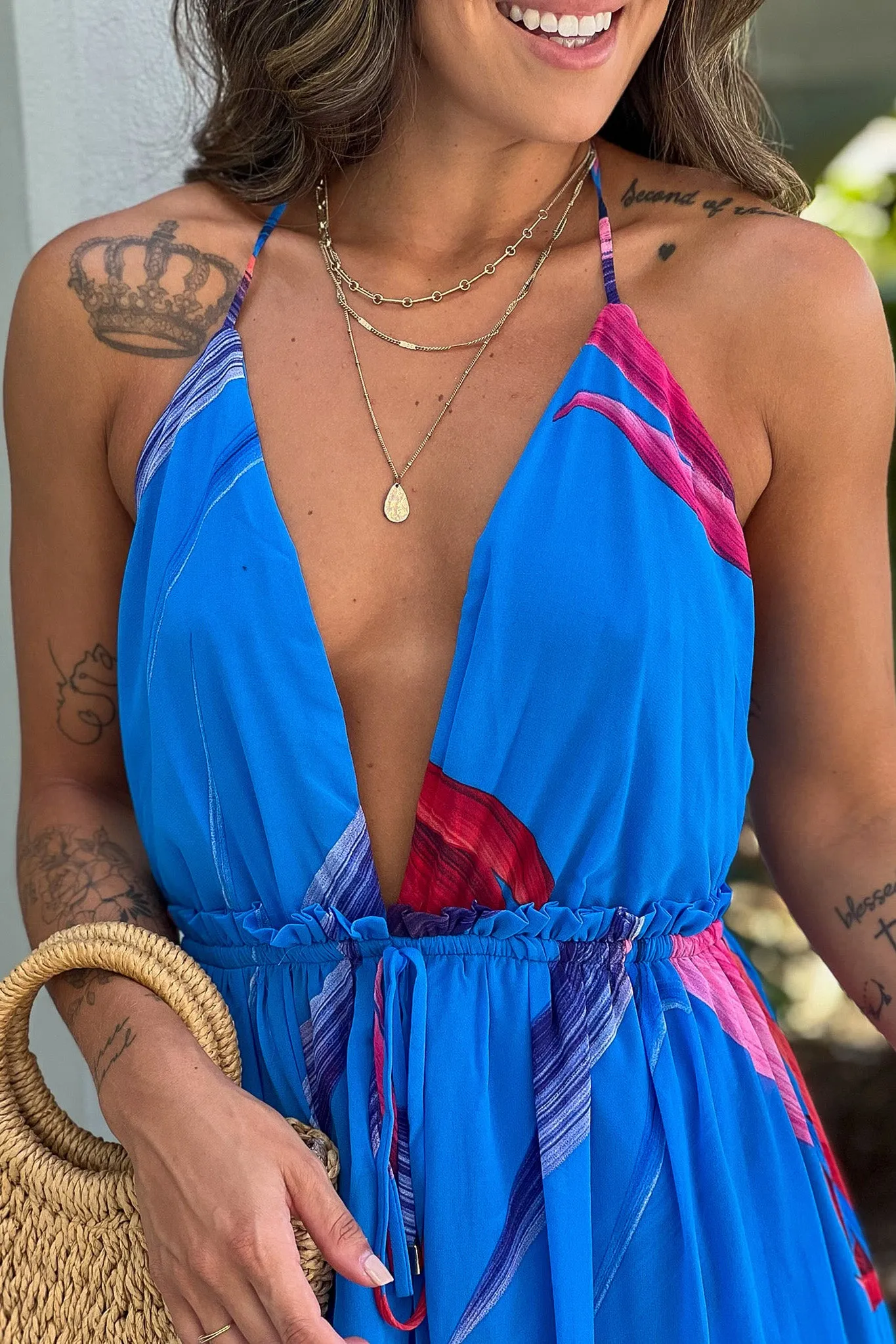 Blue Printed Maxi Romper