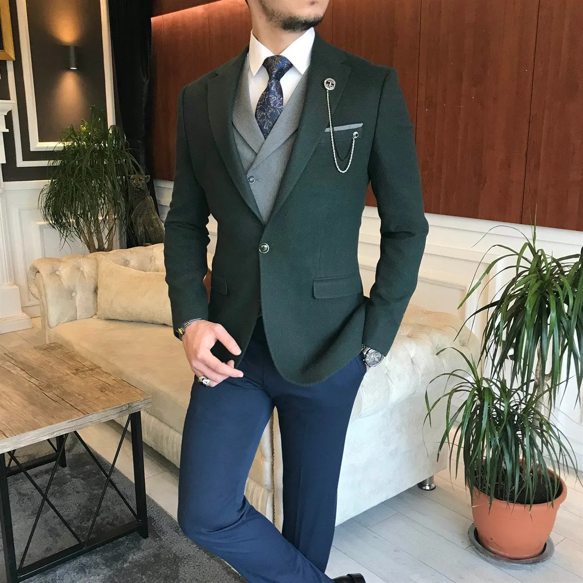 Bojoni Green Slim-Fit Suit 3-Piece