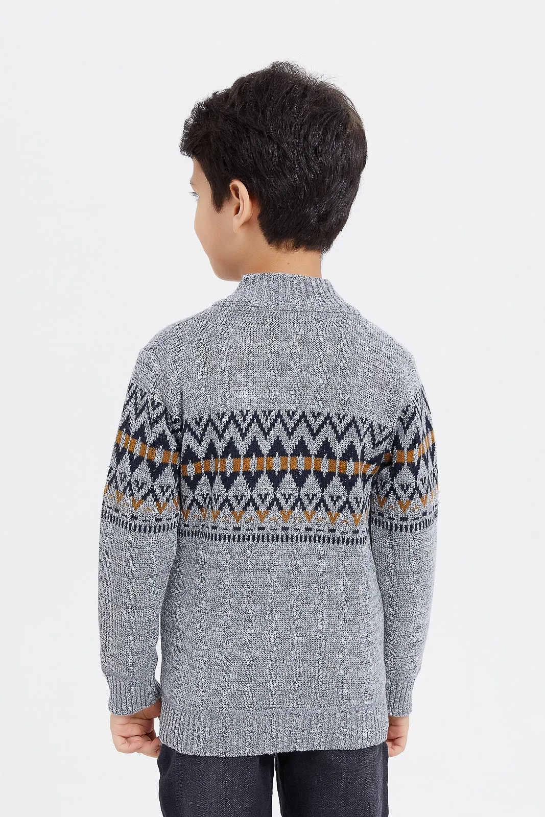 Boys Grey High Neck Knitted Cardigan