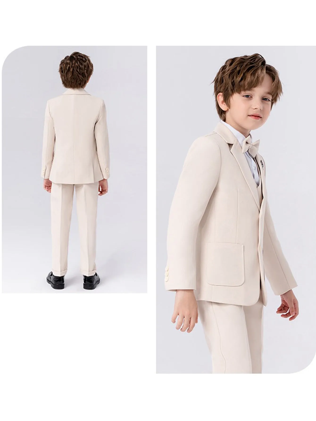 Boys solid color suit (shirt   jacket   vest   pants   bow tie   brooch)