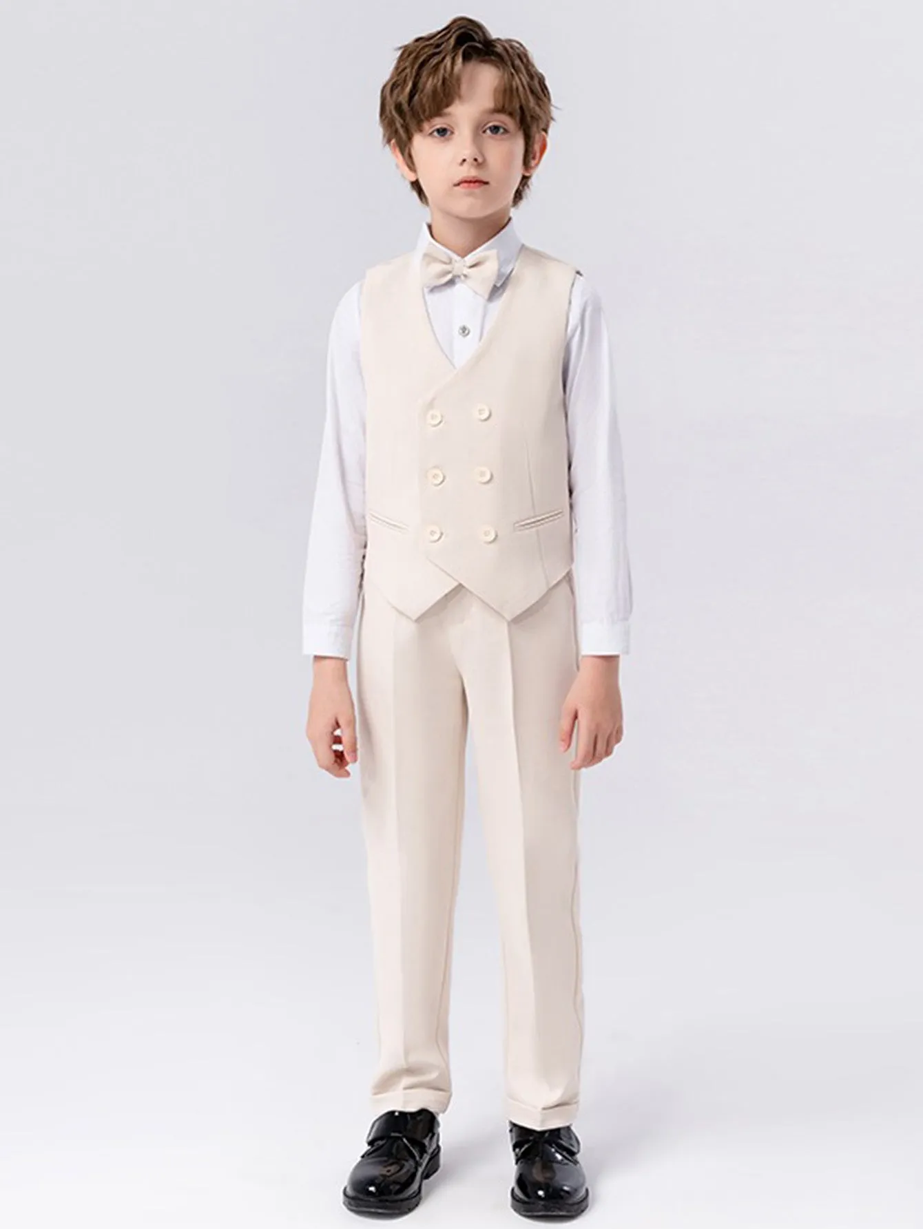 Boys solid color suit (shirt   jacket   vest   pants   bow tie   brooch)