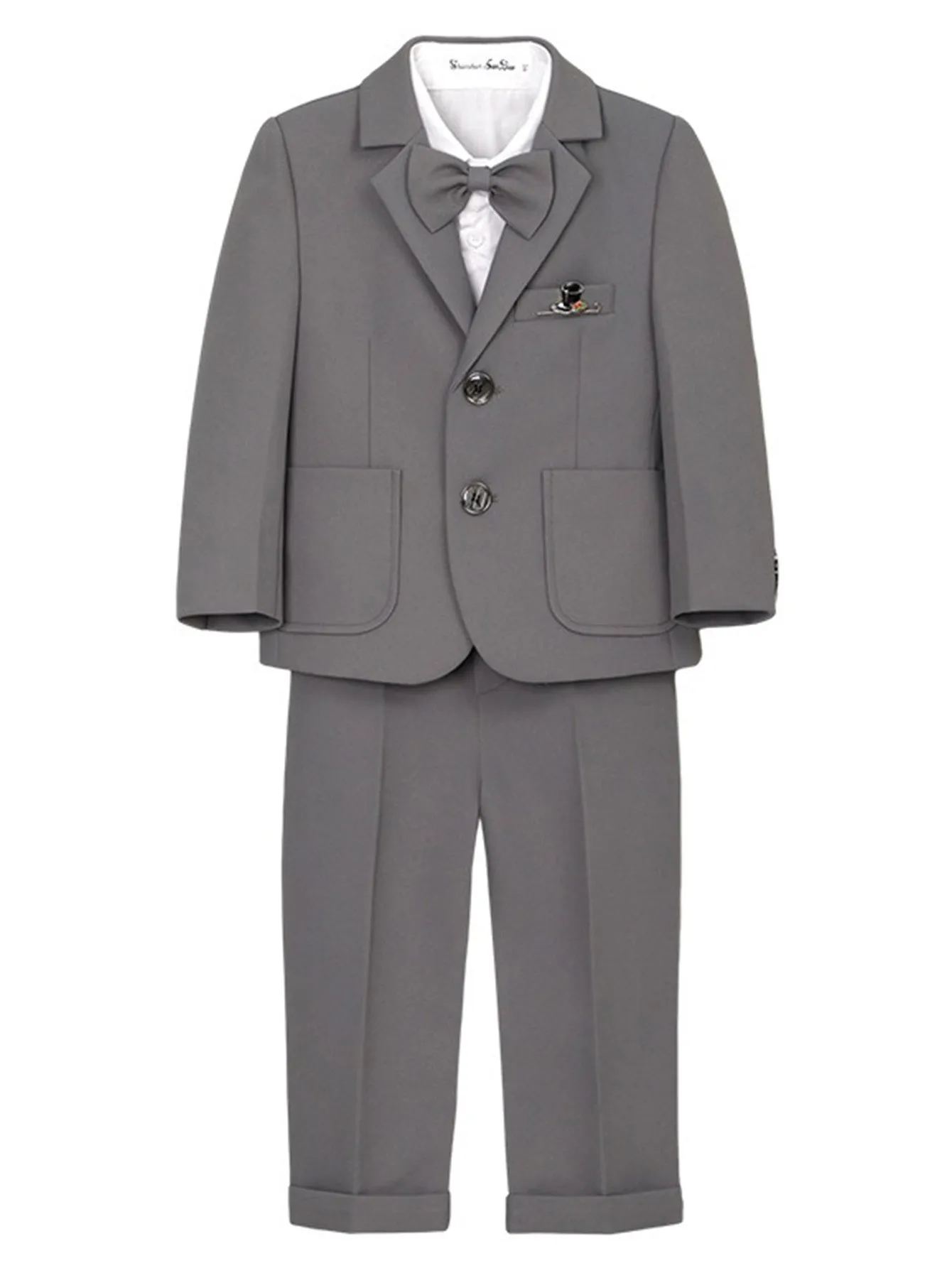 Boys solid color suit (shirt   jacket   vest   pants   bow tie   brooch)