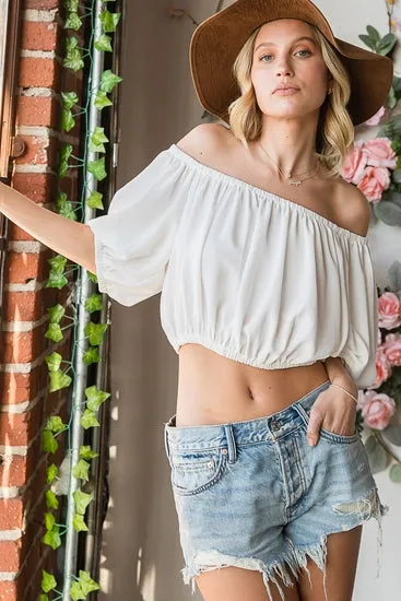 Bucketlist Off Shoulder Puff Sleeve Top | Ivory