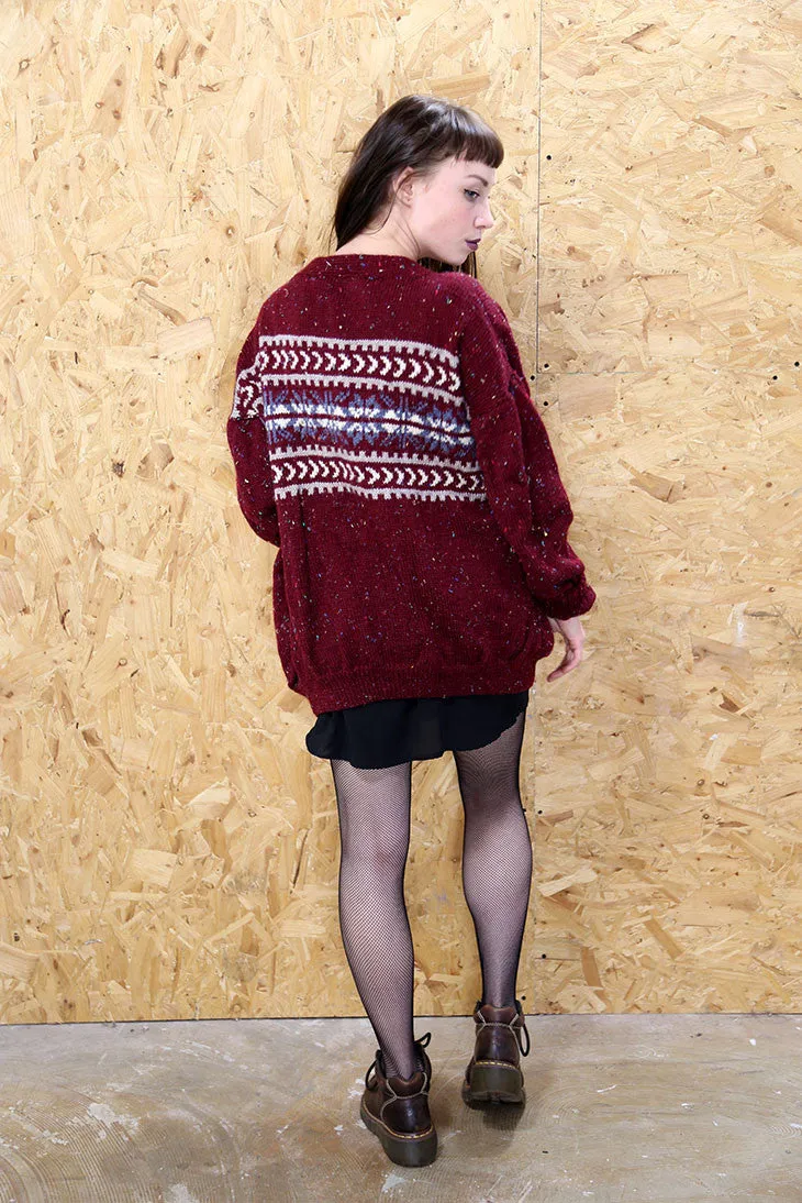 Burgundy Fairisle Cardigan