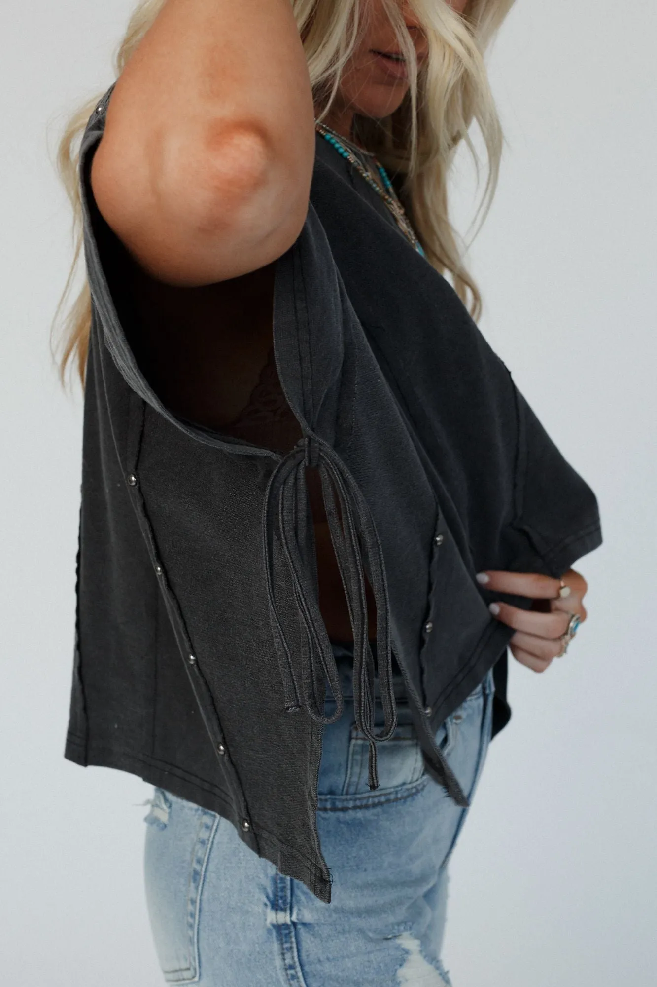 Cape Cod Studded Top - Charcoal