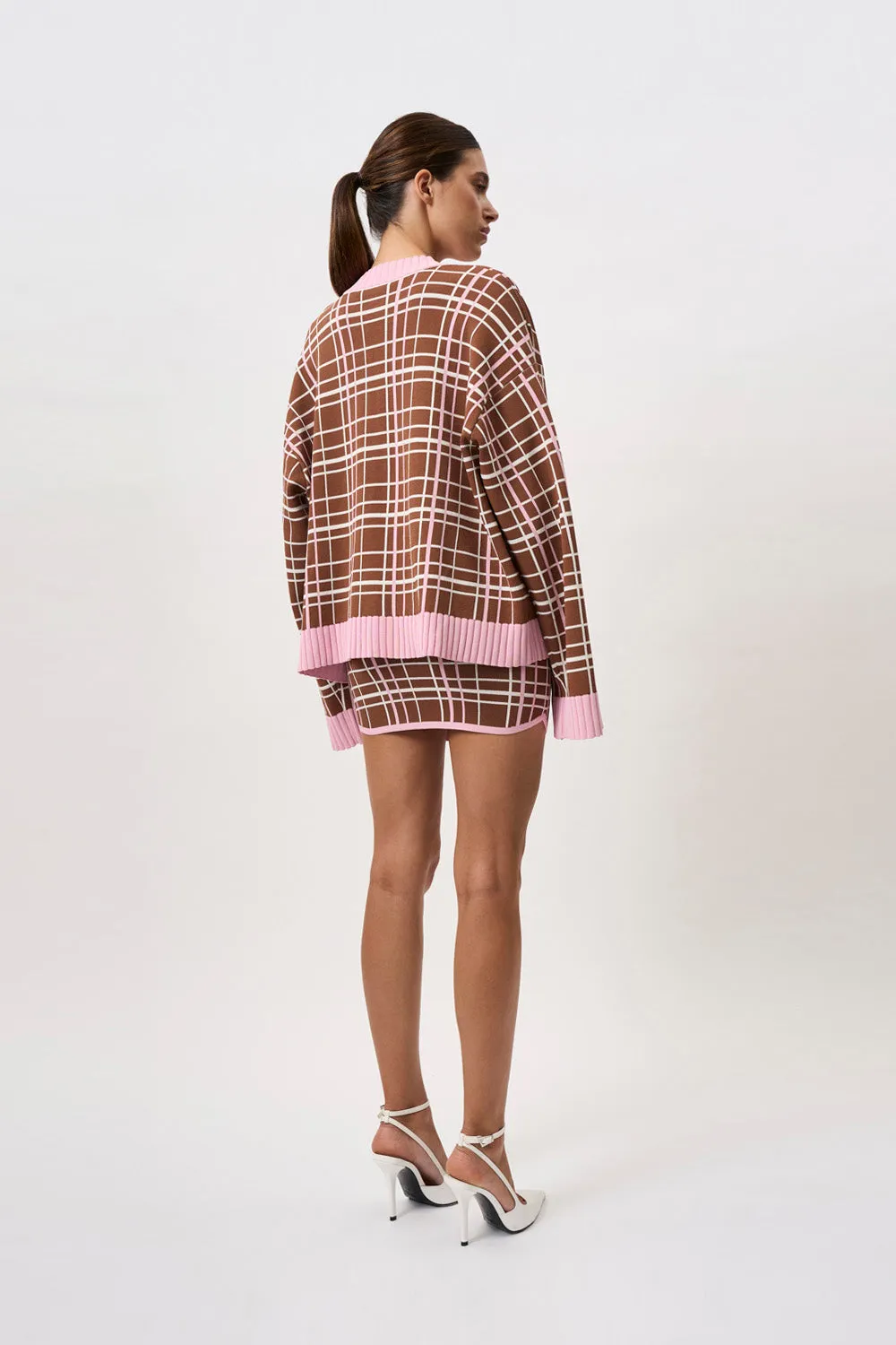 Carolina Check Knit Mini Skirt | Final Sale - Brown Pink