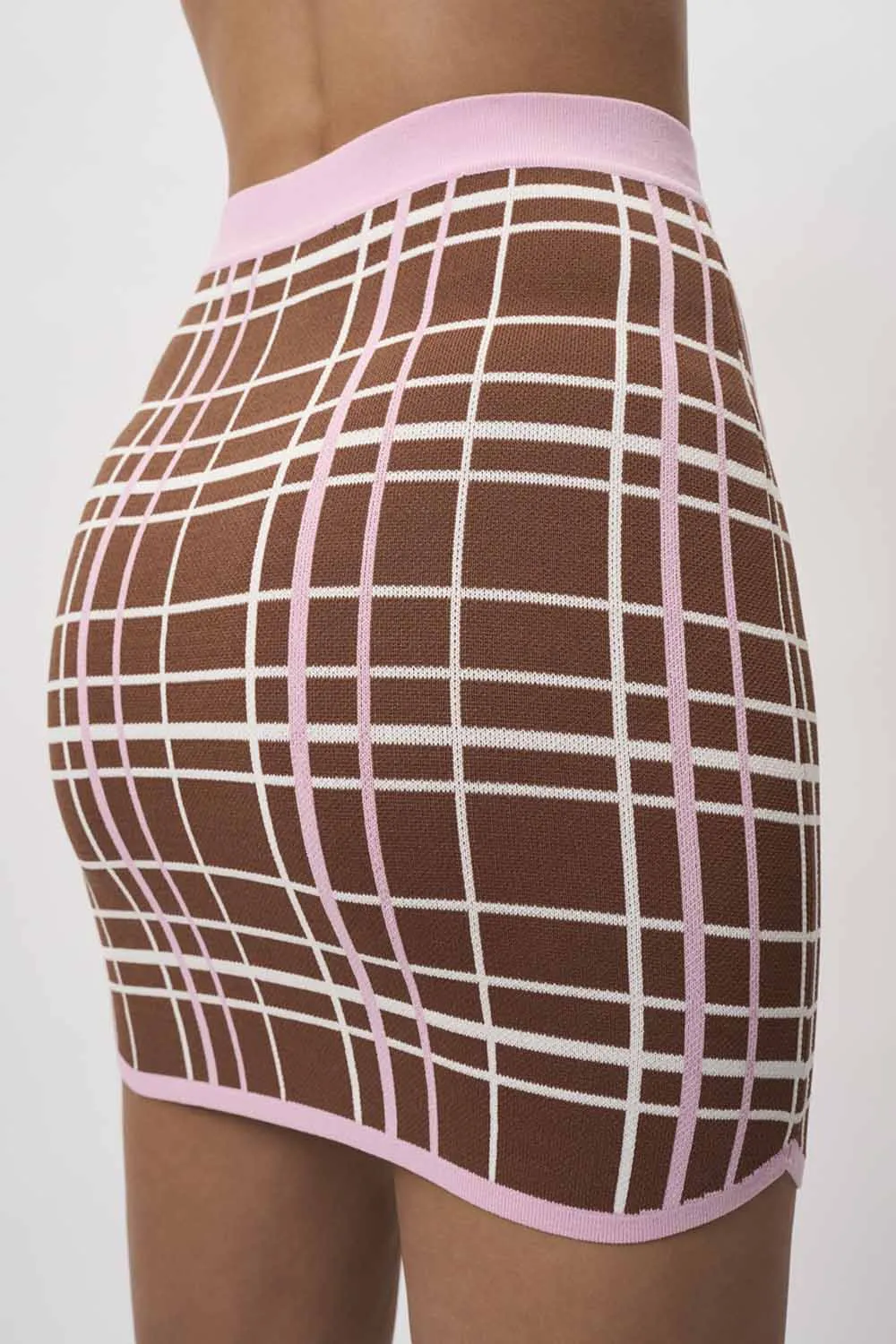 Carolina Check Knit Mini Skirt | Final Sale - Brown Pink