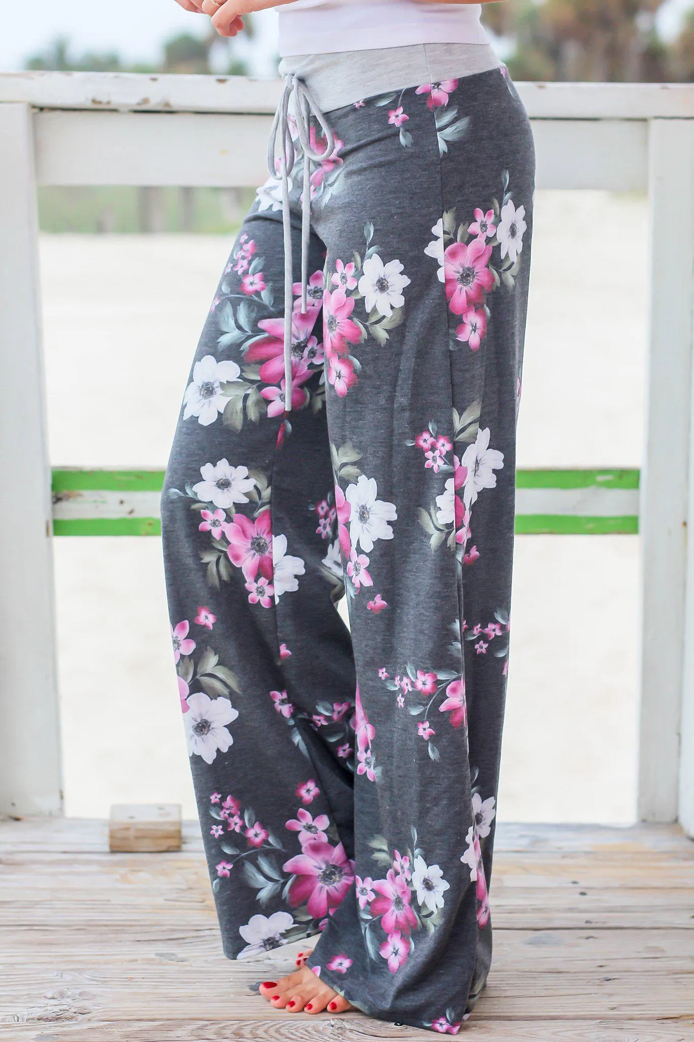 Charcoal and Purple Floral Pants