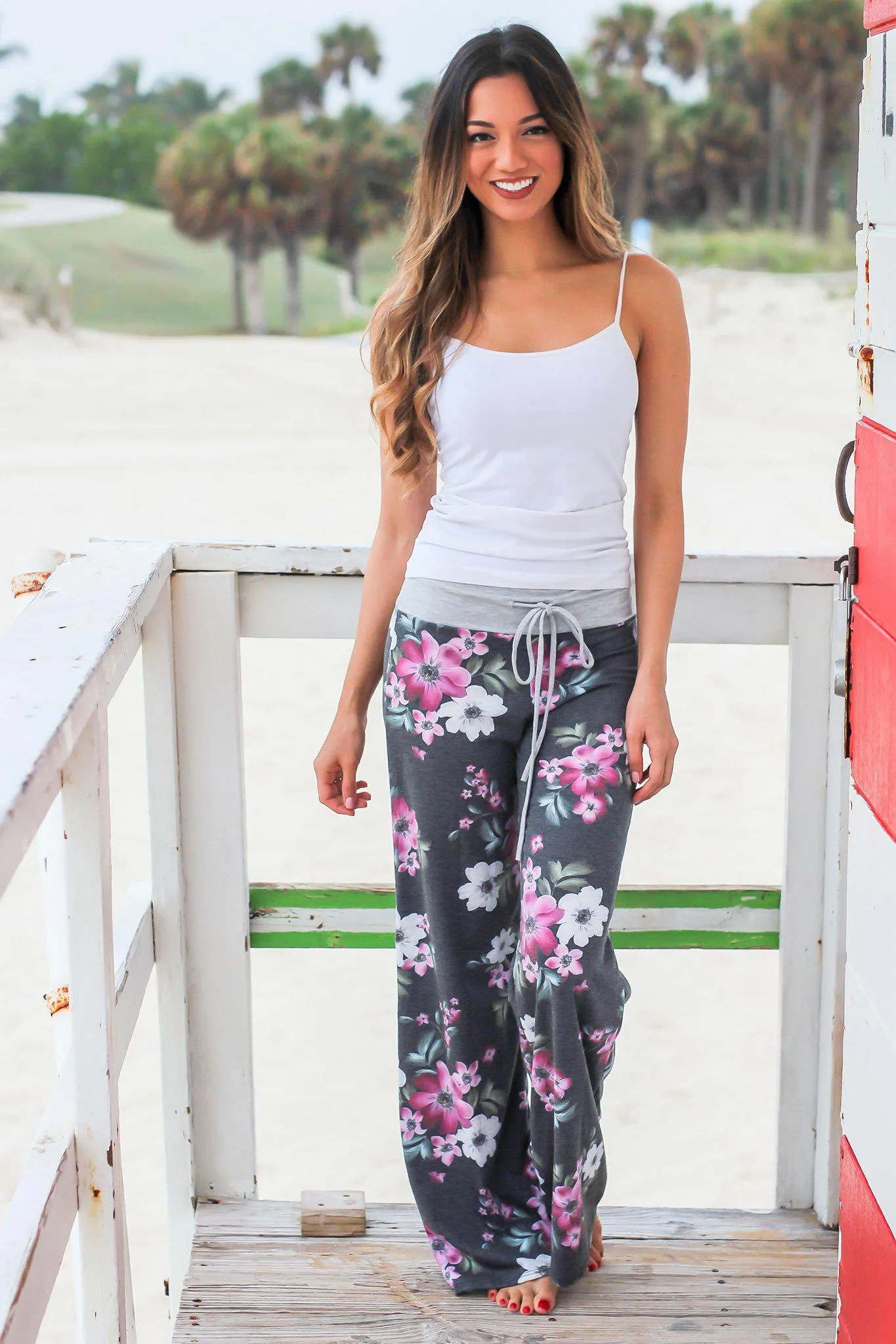 Charcoal and Purple Floral Pants