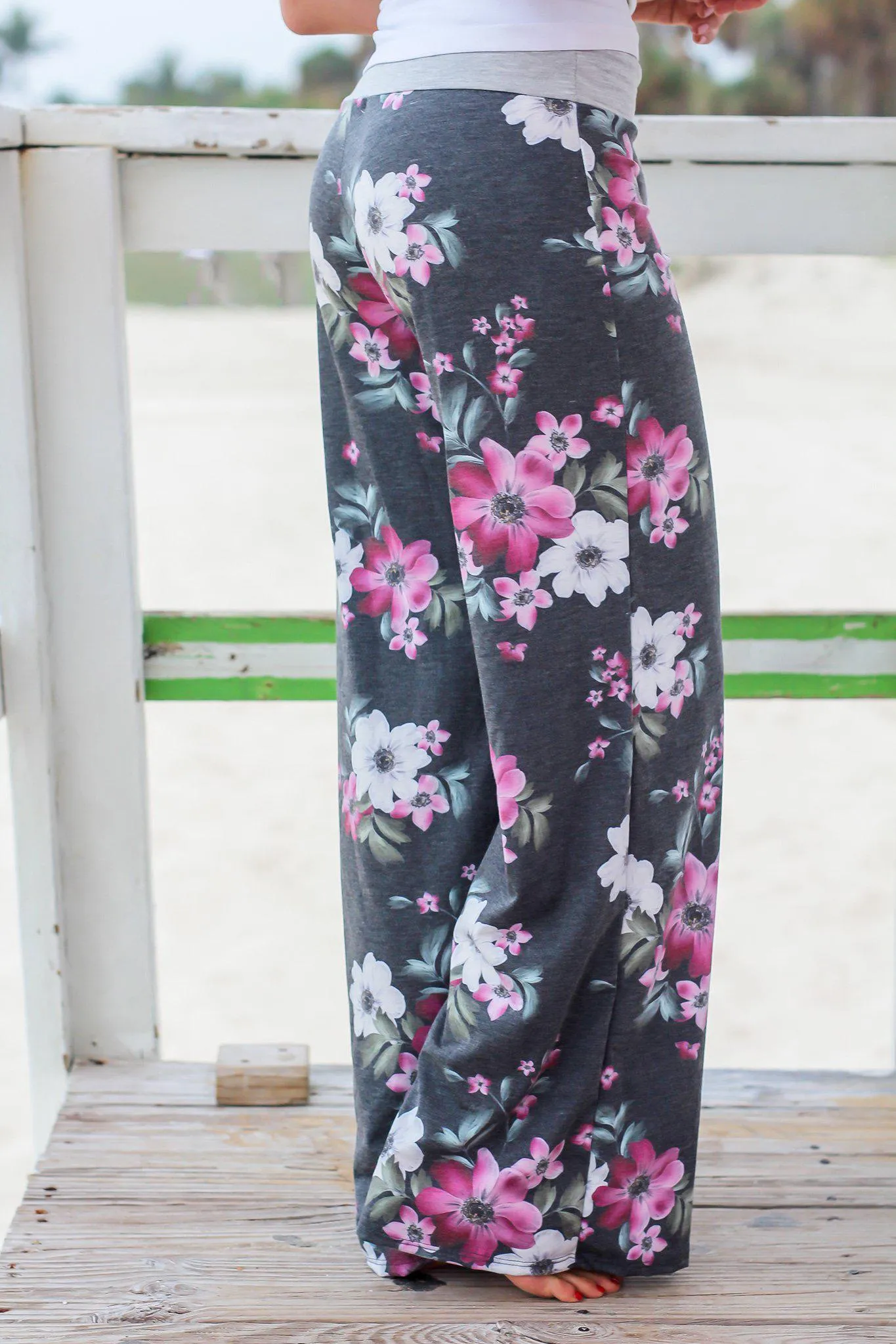 Charcoal and Purple Floral Pants