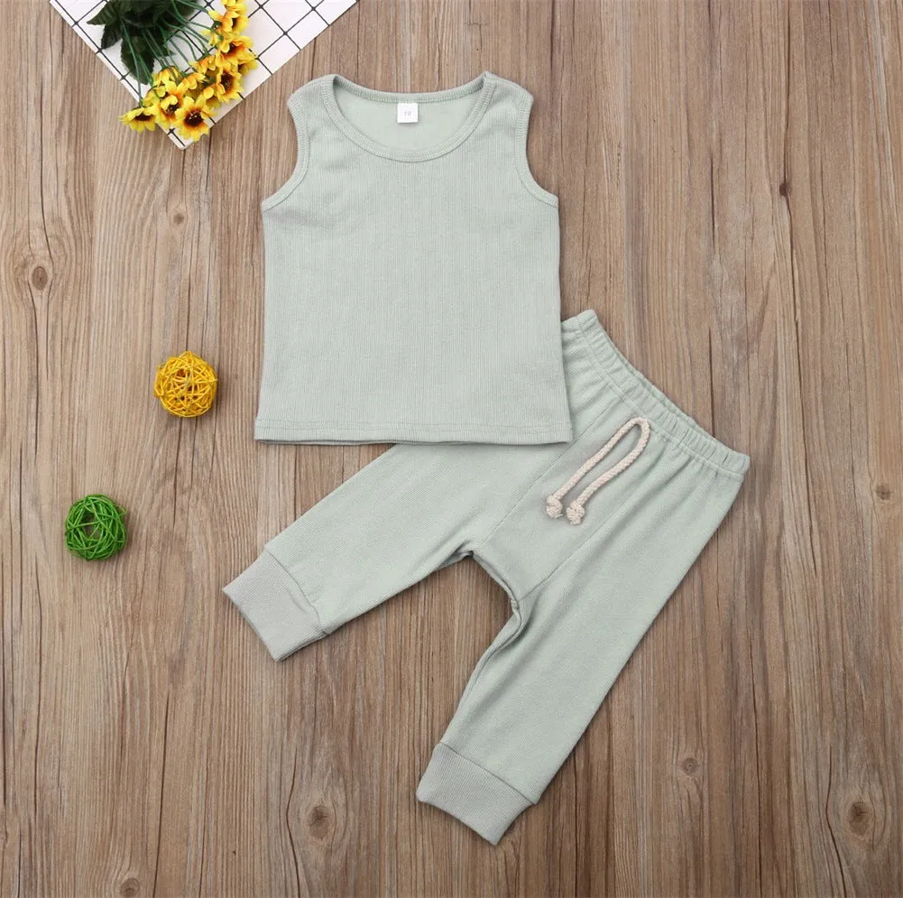 Children's Simple Solid Color Sleeveless Trousers Suit