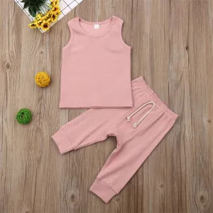 Children's Simple Solid Color Sleeveless Trousers Suit