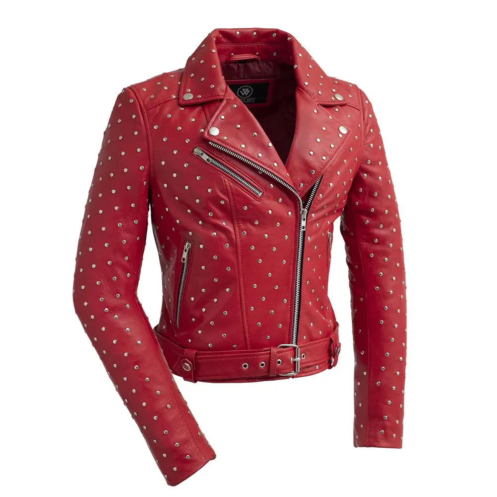 Claudia Womens Fashion Leather Jacket Fire Red