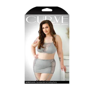 Curve Layne Lace & Microfiber Bralette w/Garter Skirt & G-String Gray 1X/2X