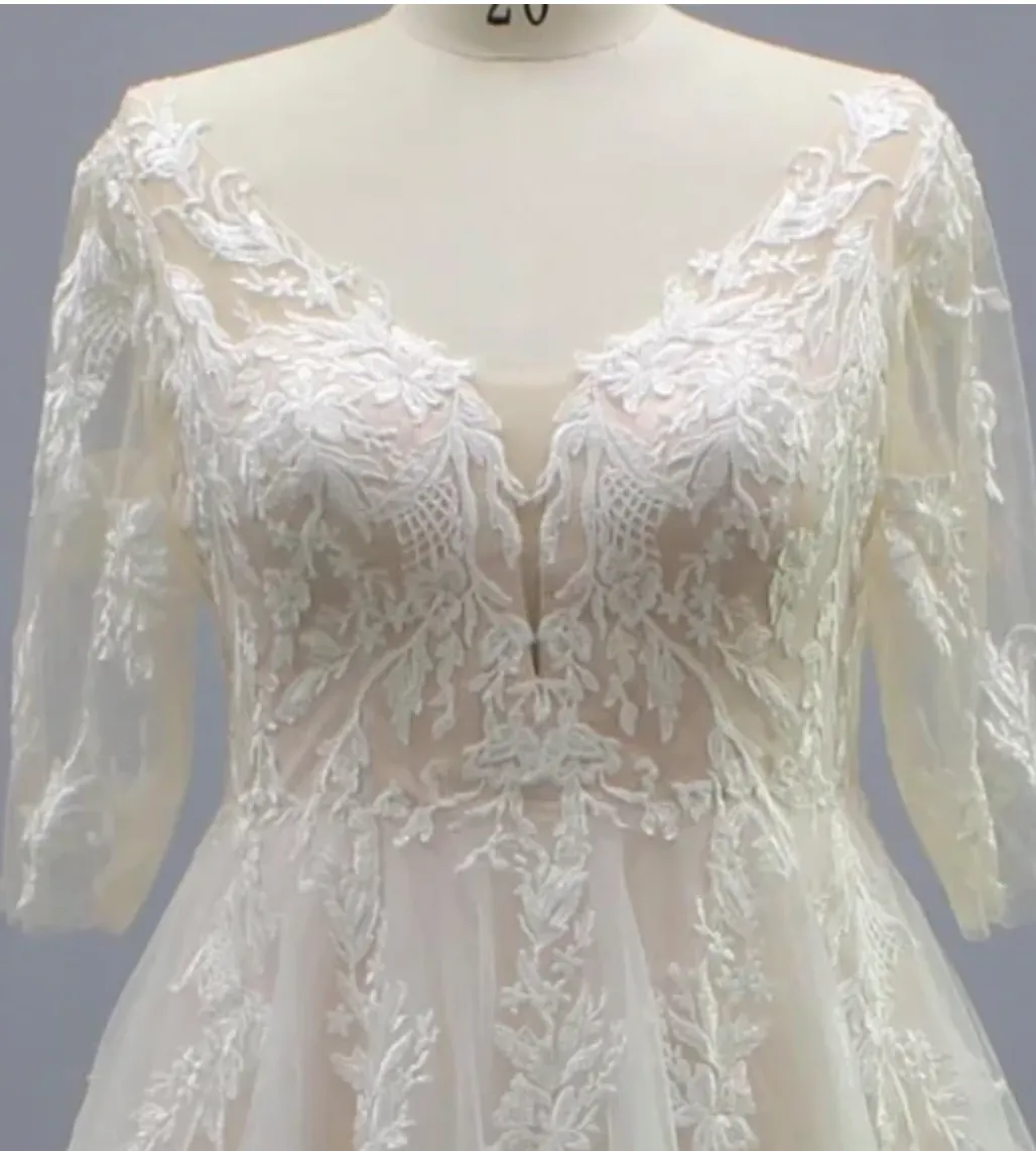 Cut Tulle Lace A Line Plus Size Wedding Bridal Gown