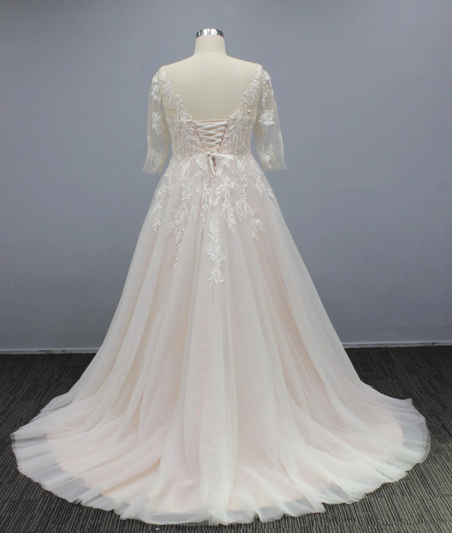 Cut Tulle Lace A Line Plus Size Wedding Bridal Gown