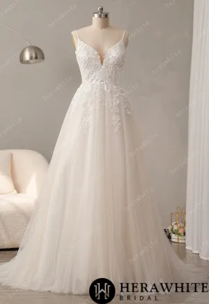 Deep V-Neck Large Backless Sweetheart A Line Wedding Dress