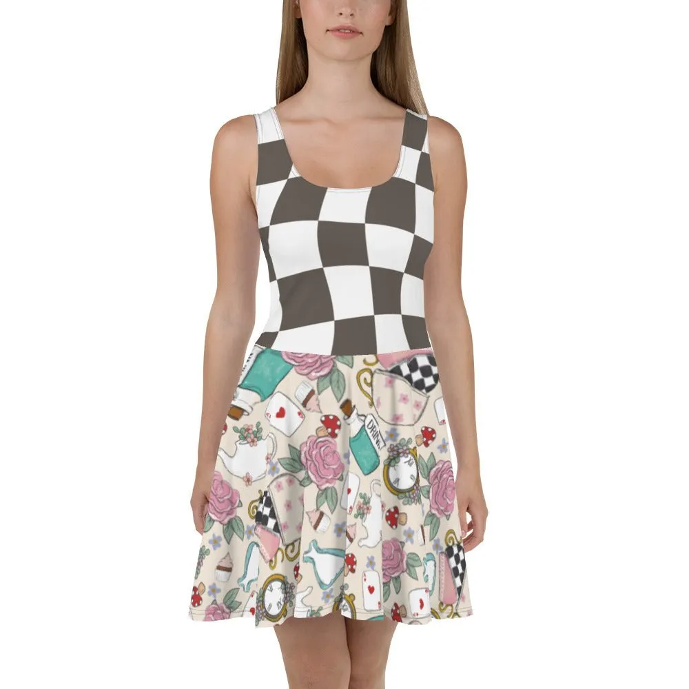 Down the rabbit hole Alice inspired Skater Dress