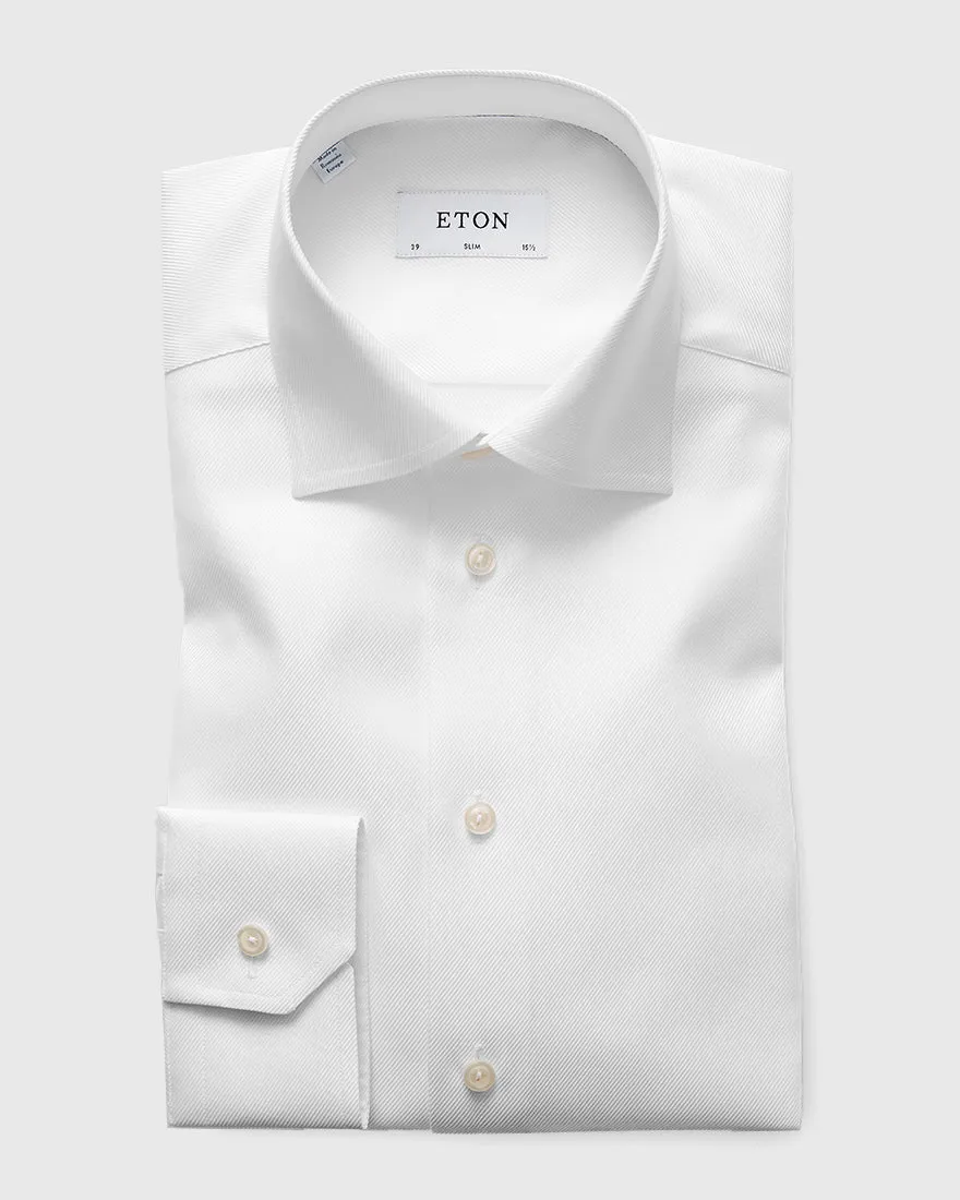 ETON 31007951100 WHITE TEXTURED TWILL SLIM SC SHIRT