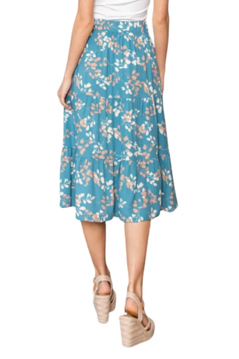 Fluttery Hem Midi Skirt Style 5847 in Teal Blue or Sage Green