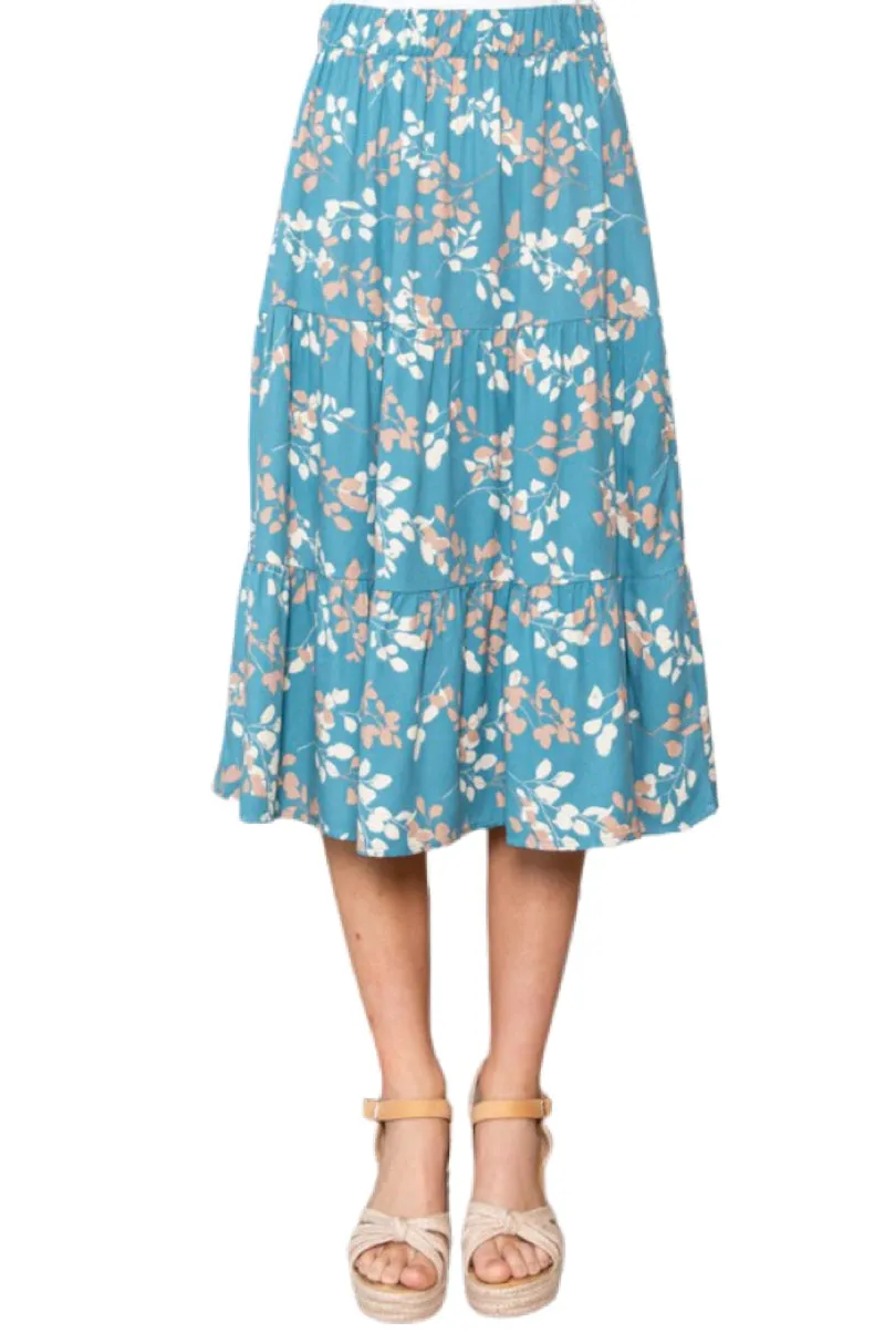 Fluttery Hem Midi Skirt Style 5847 in Teal Blue or Sage Green