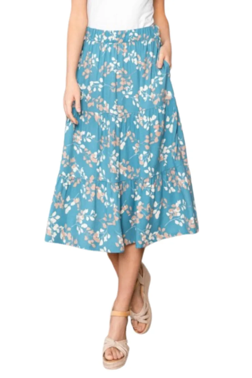 Fluttery Hem Midi Skirt Style 5847 in Teal Blue or Sage Green