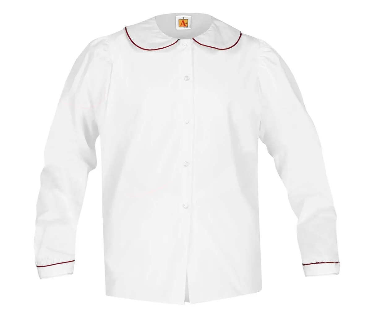 Girls Long Sleeve Blouse - White with Red Trim