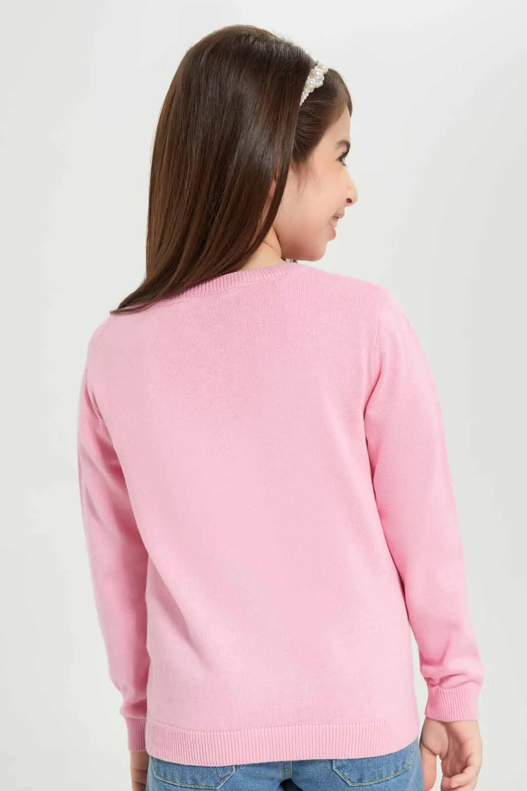 Girls Pink Jacquard Cardigan