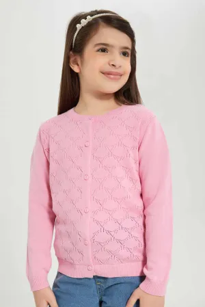 Girls Pink Jacquard Cardigan