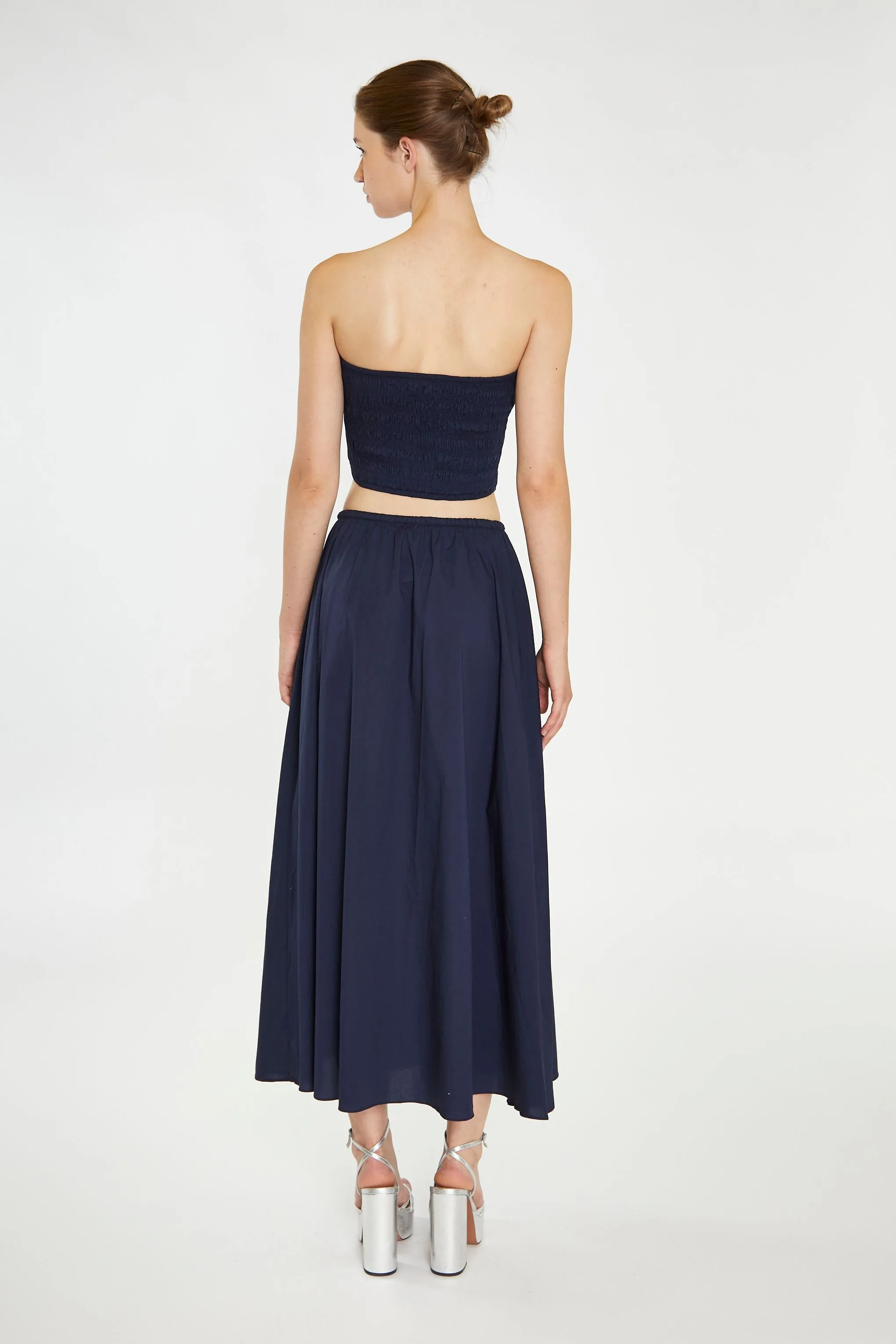 Glamorous - Navy Blue Drawstring Waist Midi Skirt