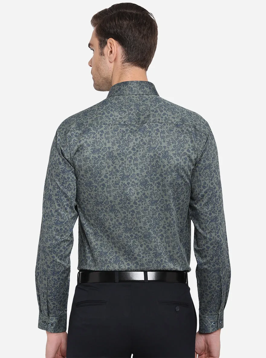 Green & Blue Printed Slim Fit Formal Shirt | Metal