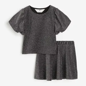 H&M top and skirt set, 2 pieces, black/silver