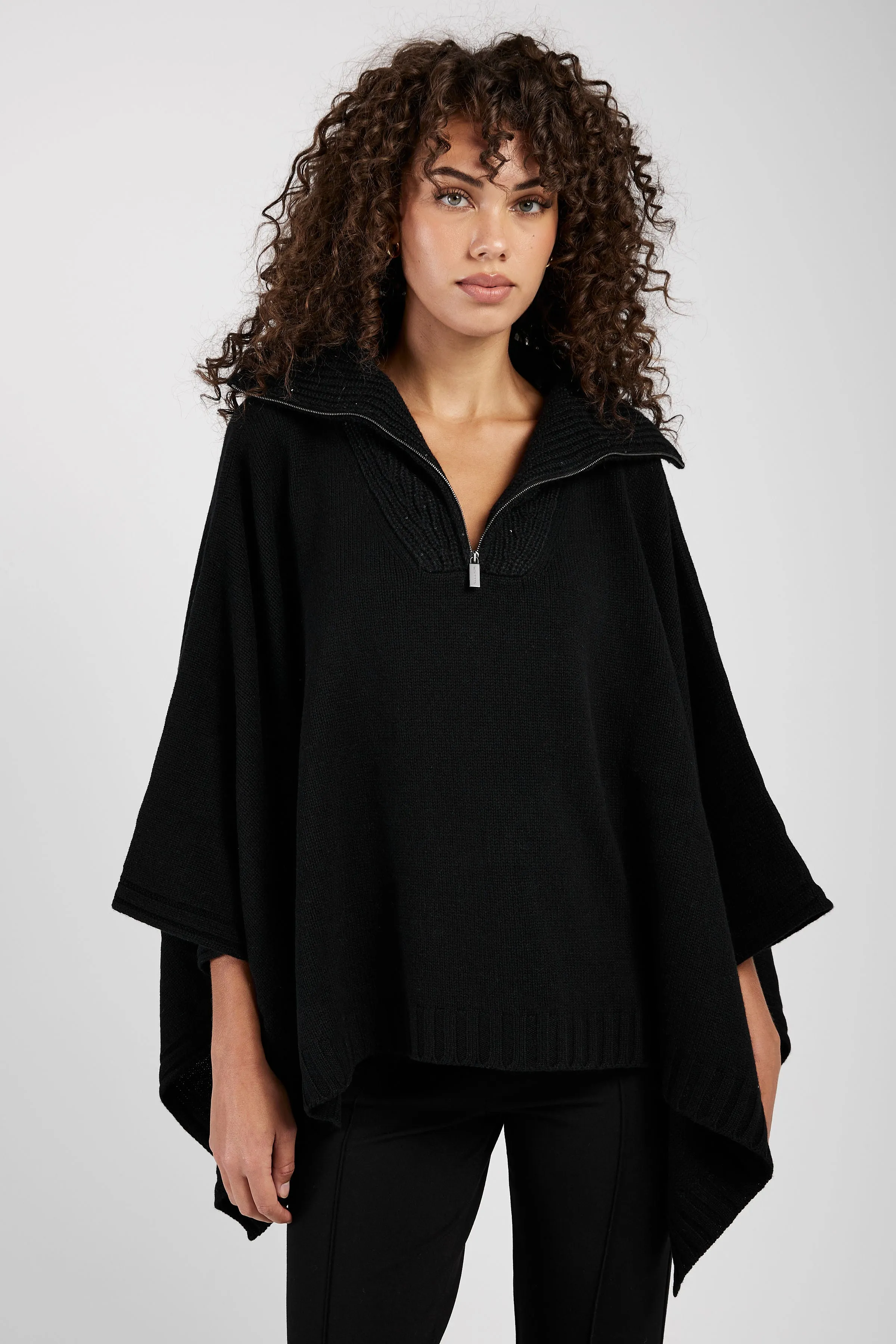 High Neck Maxi Cape in Black