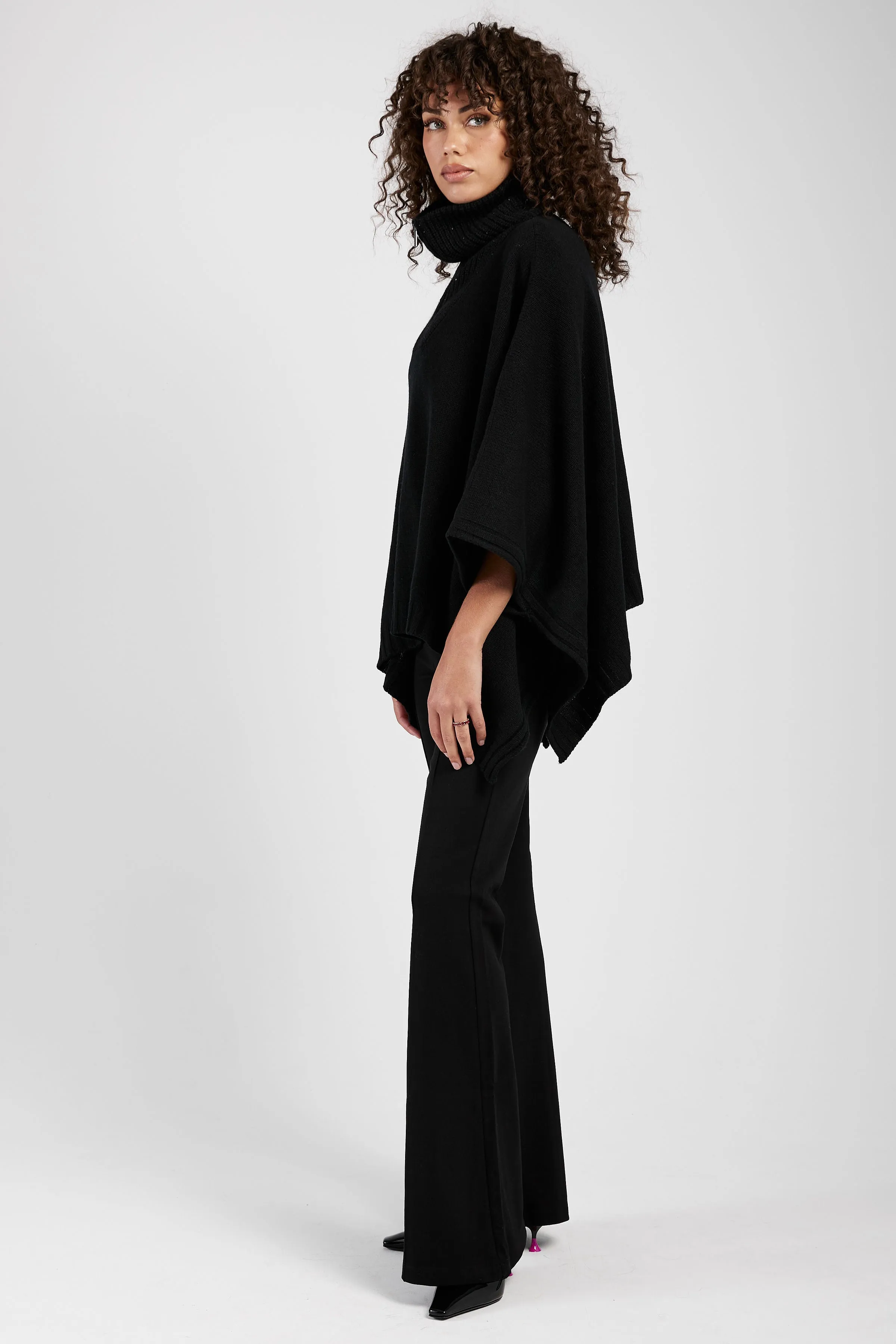 High Neck Maxi Cape in Black