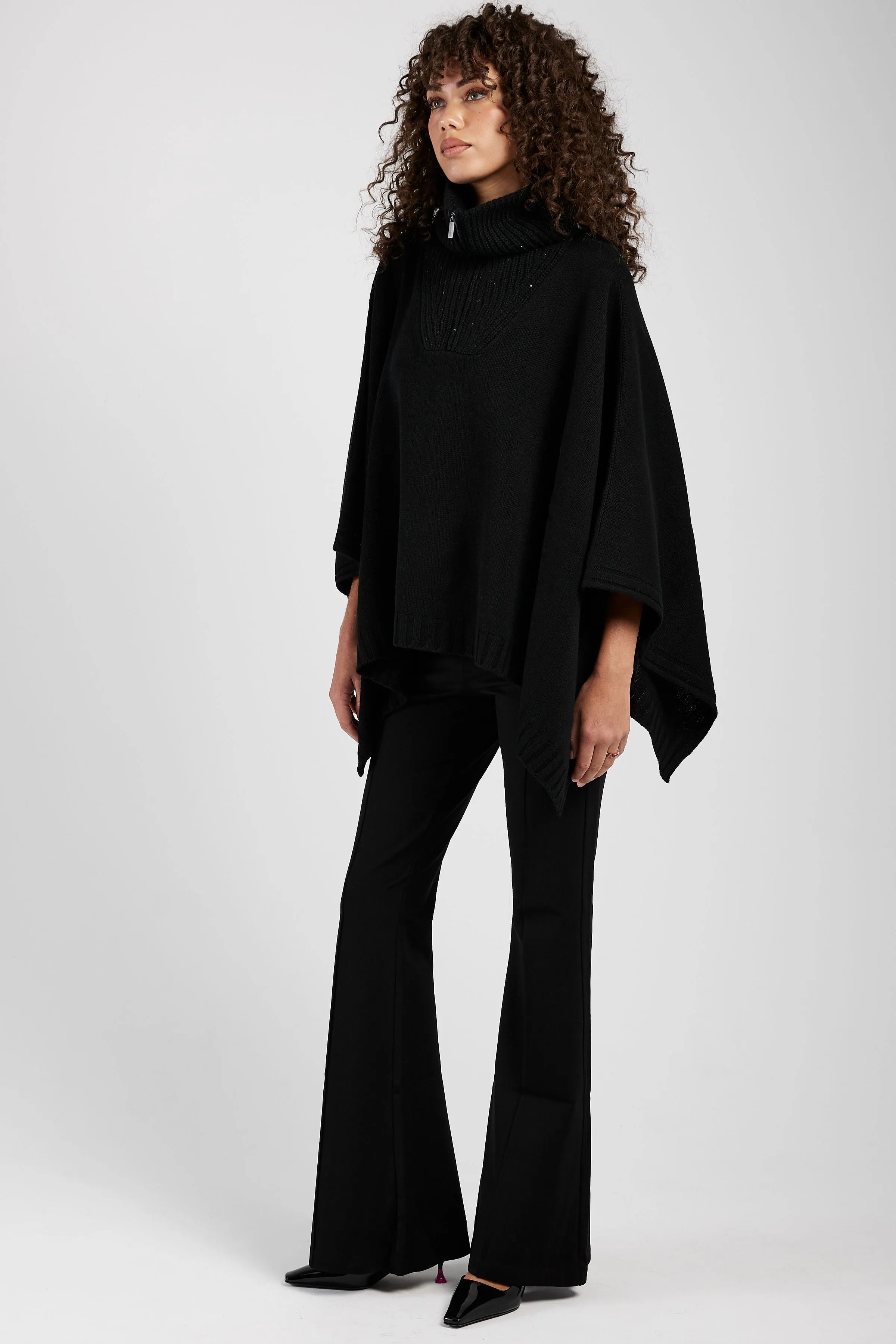 High Neck Maxi Cape in Black