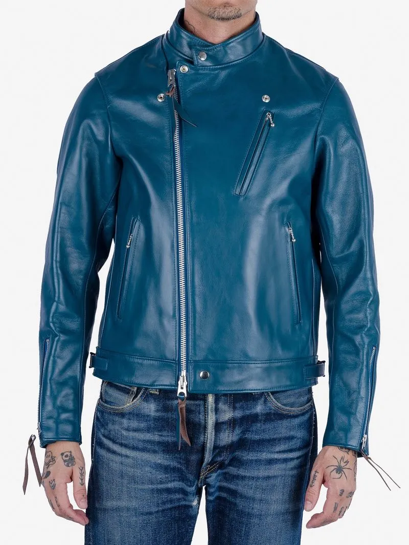 Iron Heart Japanese Horsehide Double Motorcycle Jacket - Blue